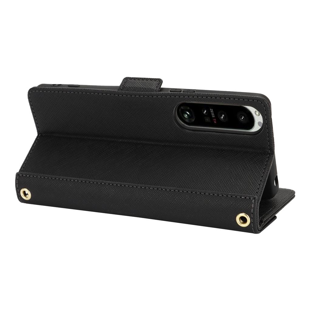 For Sony Xperia 1 IV 5G Stand Case Cross Texture PU Leather Wallet Phone Cover with Shoulder Strap/Makeup Mirror