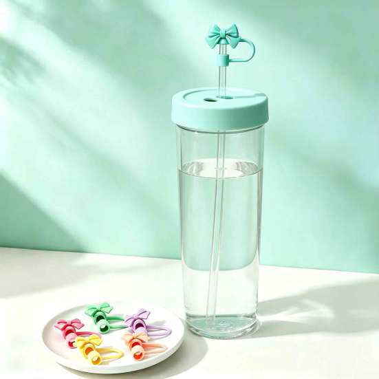 Cute Bow Straw Covers Cover for 10mm Straws, Silicone Dustproof Reusable Accessories Cap, Topper Coffee Cups And Tumblers Toppers