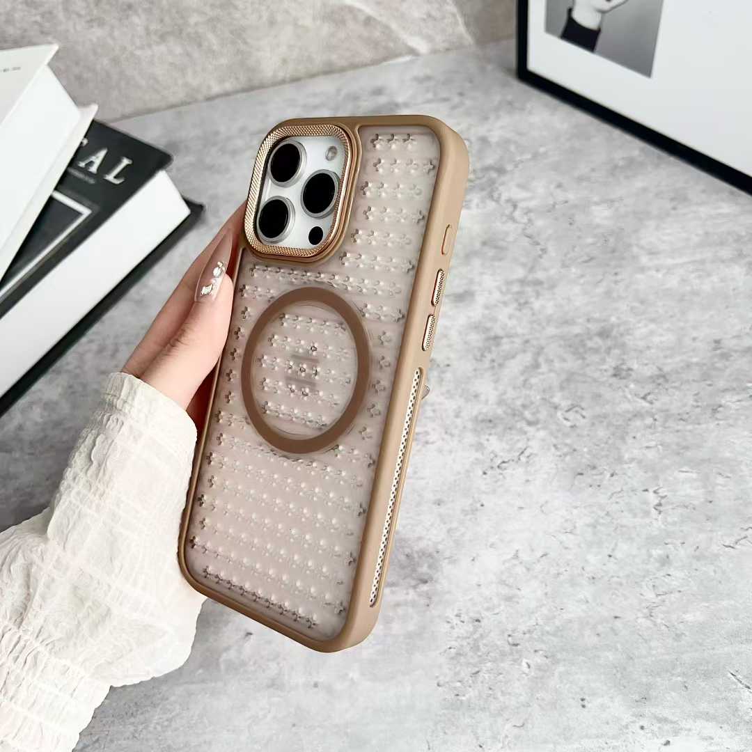 

Магнитный Роскошный чехол с ледяной кожей, рассеивающий тепло, противоударный, для iPhone 17 16 15 14 13 12 Pro Max, чехол для беспроводной зарядки Magsafe iPhone 15 Plus золотой