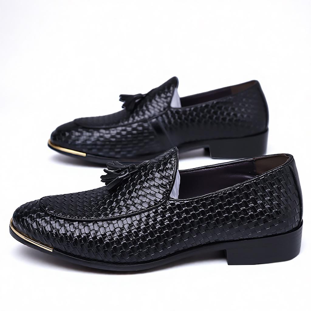 Men's Woven Tassel Loafers - Large Size Slip-on Leather Shoes In Stock