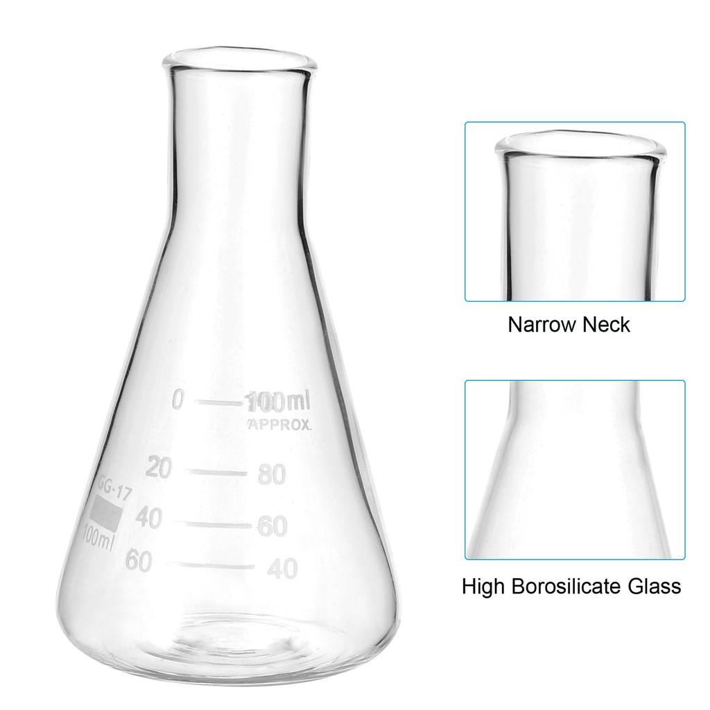 PATIKIL Erlenmeyer Flasks, Set of 5, 100ml, 3.4oz, Narrow Mouth, Graduated, Borosilicate Glass, for Experiments, Chemistry, and Science Learning