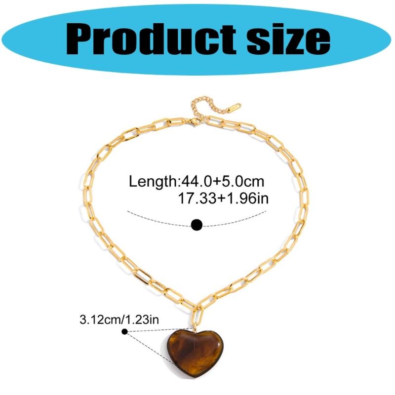 Adjustable Heart Shaped Necklace Lightweight Resin Charm Stainless Steel Chain Fashion Jewelry Gift