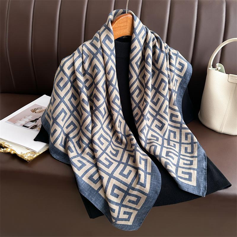 Scarf pattern large square scarf printed herringbone fashion Huizi versatile simulation silk spring and autumn shawl headscarf 91 geometric scarf