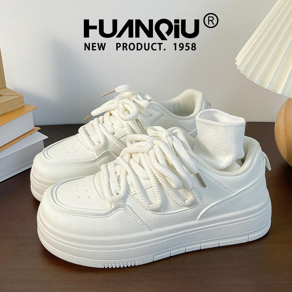 2025 Women's Thick-Soled White Canvas Sneakers - Autumn Hot Style, Versatile for Students