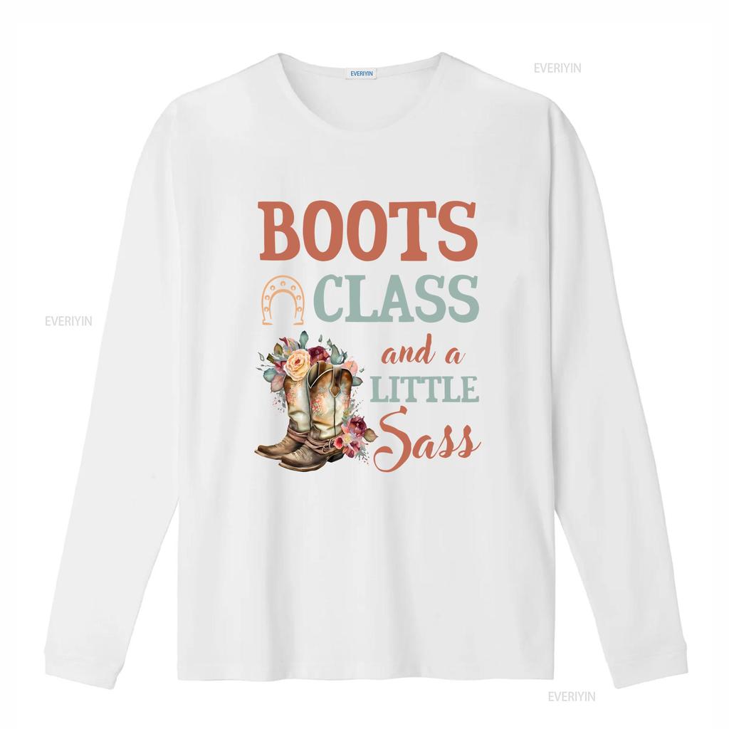 Horse T Shirt Boots Class And A Little Sass Lover Rider Owner Trainer HOR278F01 Vintage Washed Top For Everyday Wear Stretched