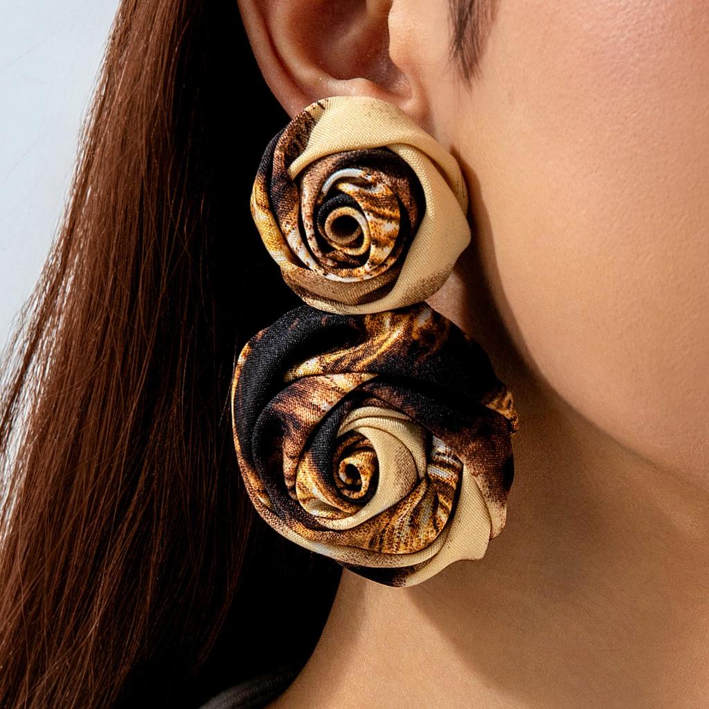 Accessories, autumn and winter fabric leopard print flower earrings, vintage earrings, earrings.