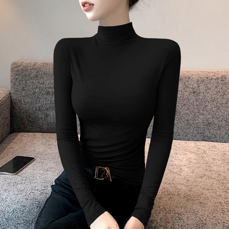 

GMXIA Черная полуводолазка, базовая рубашка, женская, с длинными рукавами, с футболкой, весенне-зимний тренд в иностранном стиле, тонкий топ XXL чёрный