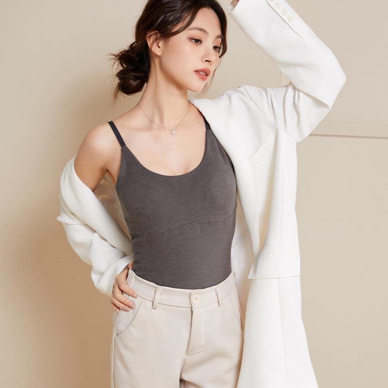 Women's Plush German Velvet Camisole with Chest Pads – Warm, Thick, One-Piece Base Top for Autumn and Winter