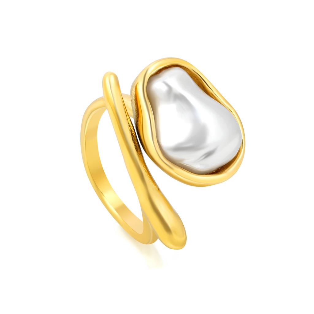 Irregular special-shaped imitation pearl ring three-dimensional rose open ring cute dachshund ring ring stainless steel