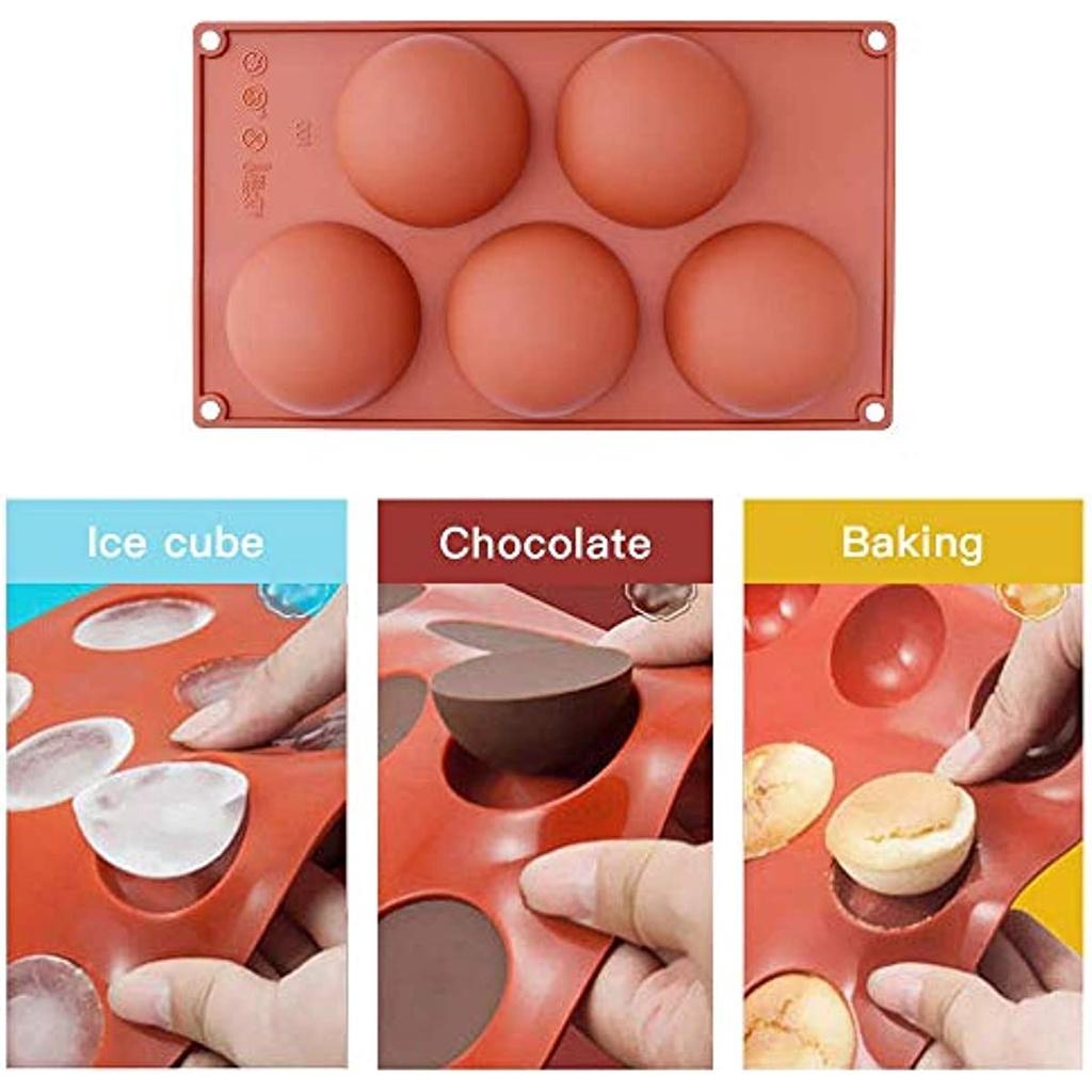 5 Cavity Extra Large Semi-sphere Silicone Mold, 3 Pack Mold for Making Chocolate, Cake, Jelly, Cupola Mousse