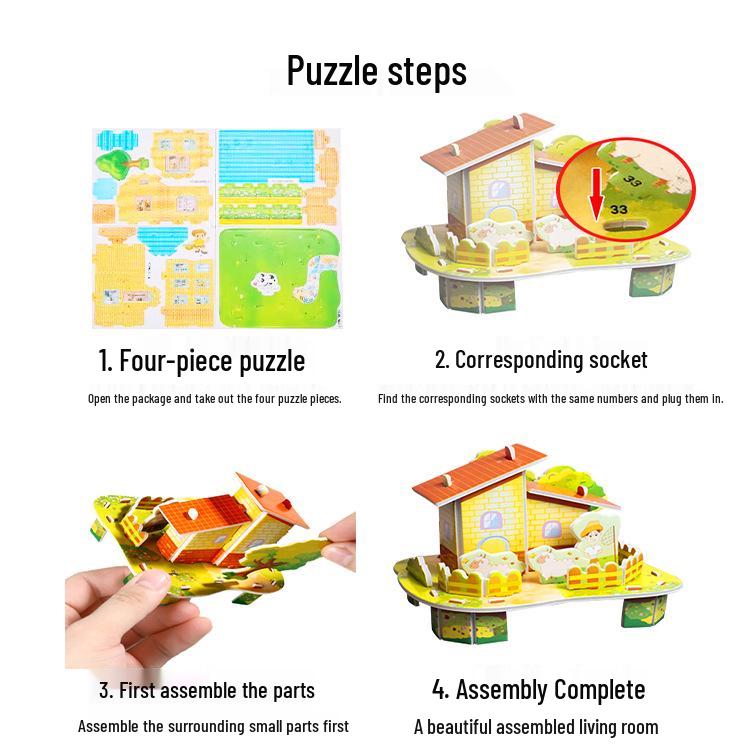3D Educational Small House Puzzle: Creative DIY Paper Craft for Kids Aged 3-6