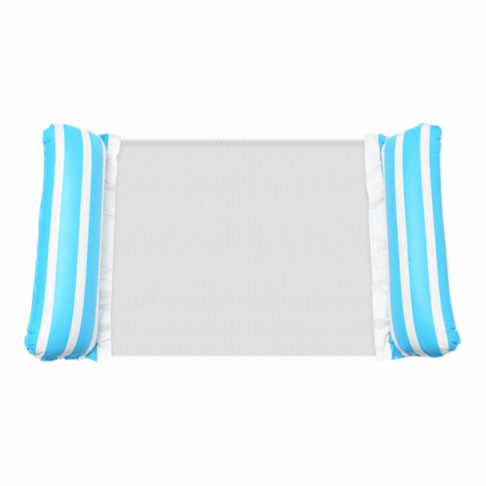 Portable Foldable Water Hammock with Net Backrest Floating Water Bed Inflatable Striped Swimming Pool Mattress Pool Party Toy