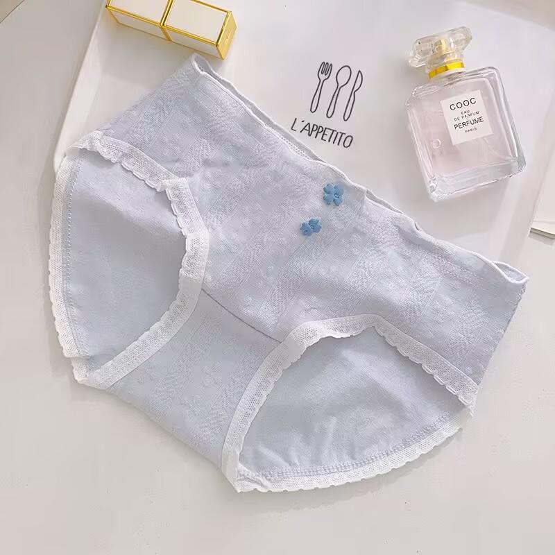 

Женское хлопковое нижнее белье для девочек, милые цветочные трусы, бесшовные трусы со средней талией, сексуальные кружевные трусики, женское нижнее белье XL синий