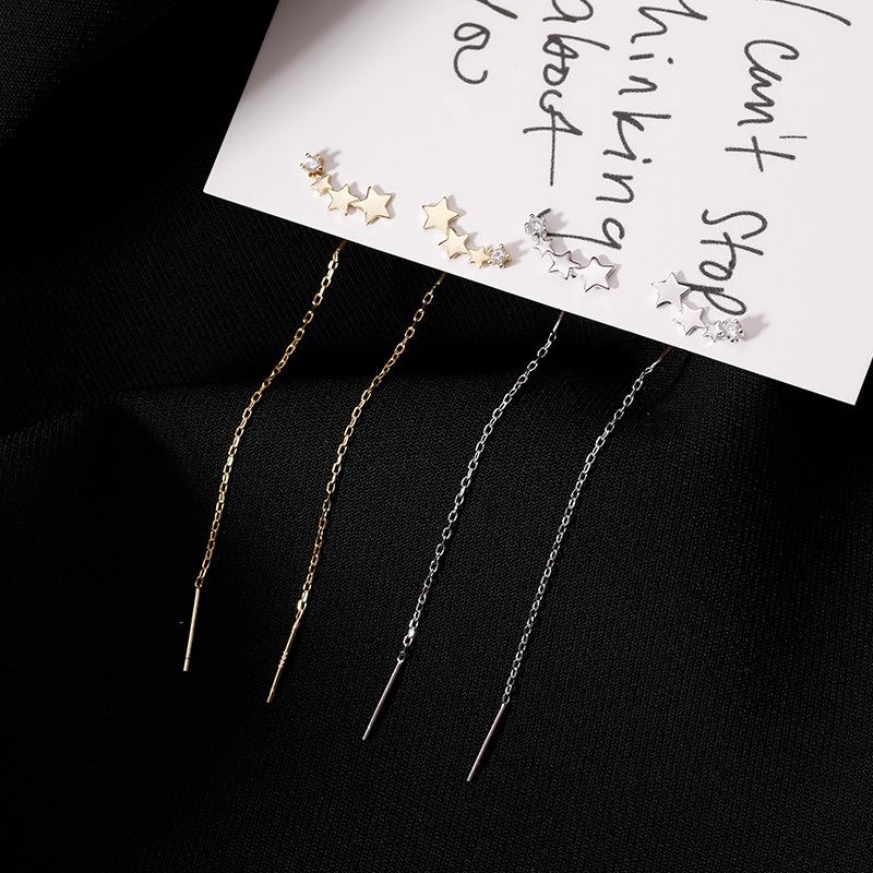 925 Silver Earrings For Women Long Tassel Earrings Ear Line pendientes papercranes Ear Line Star Drop Earrings