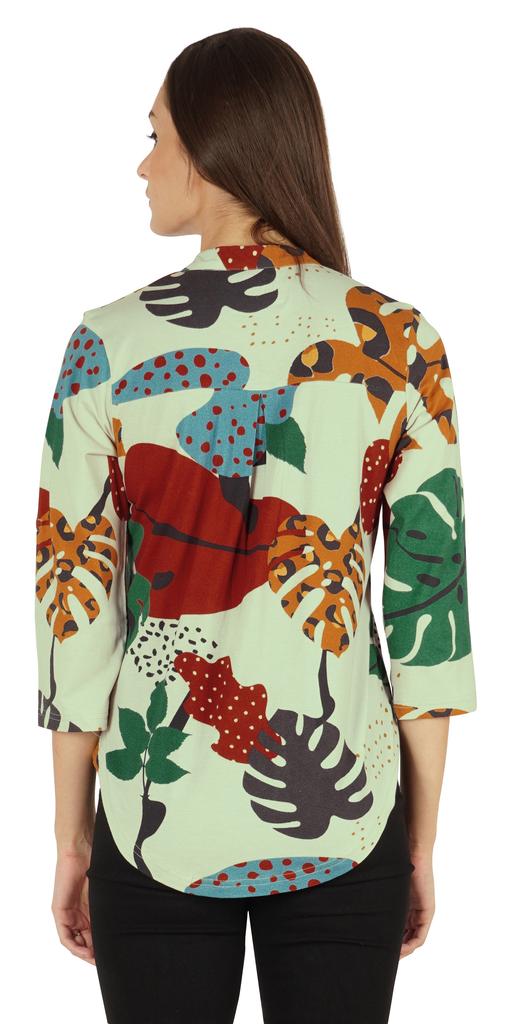Inkmeso Fashionable Printed Casual Top For Women  s Mandarin Collar Relaxed-Fit Tunic
