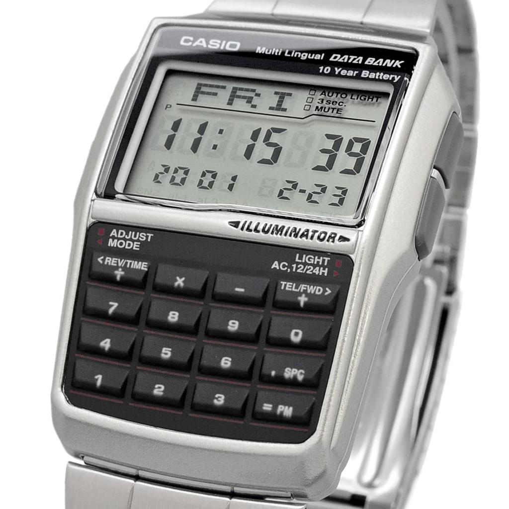 Casio DATA BANK Digital Watch Silver Metal Band International Model DBC-32D-1A Men's [Used]
