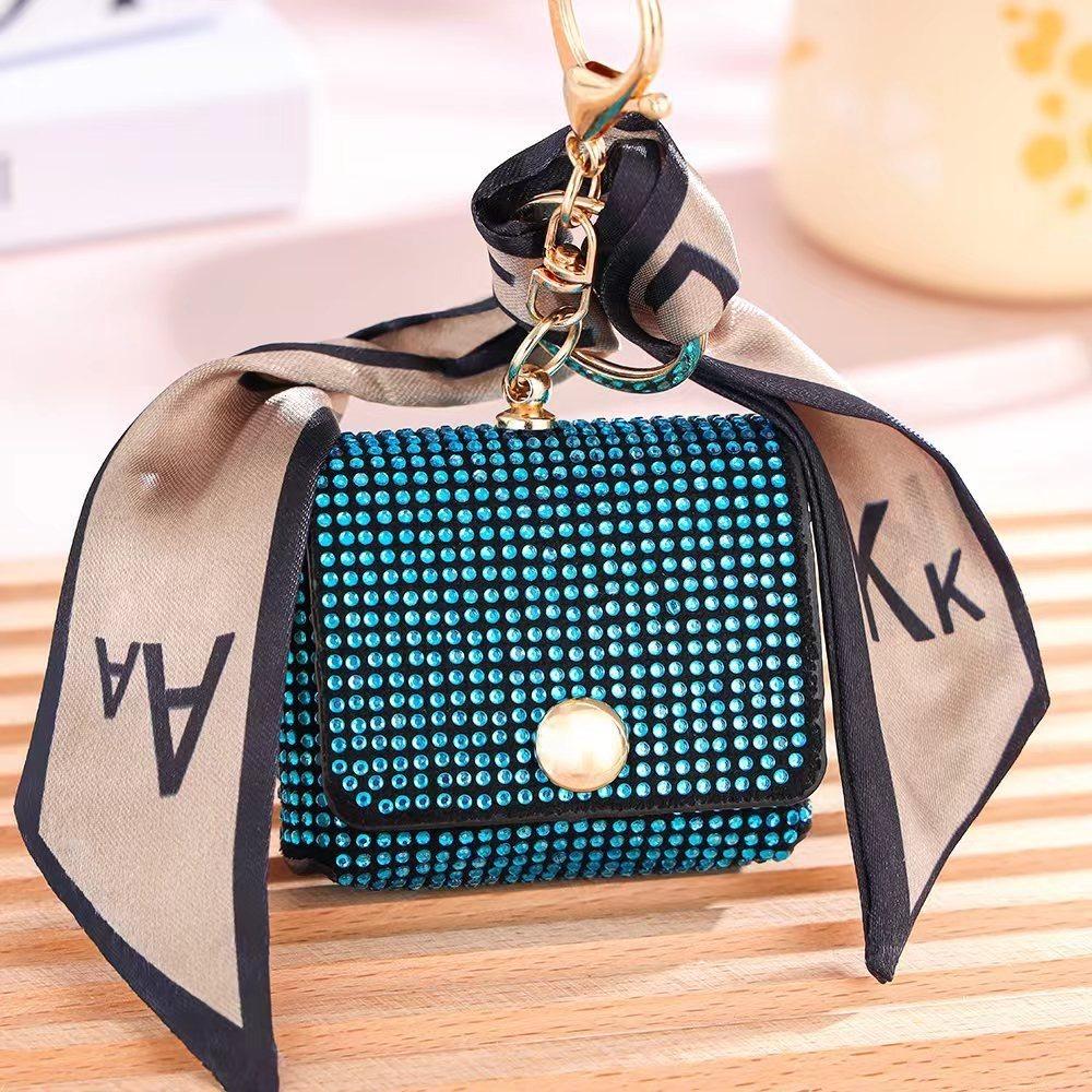 Shiny Diamond Mini Coin Purse Key Chain Lipstick Bag with Flap Storage Bag Portable Travel Makeup Bag Earphone Bag Mom Gift