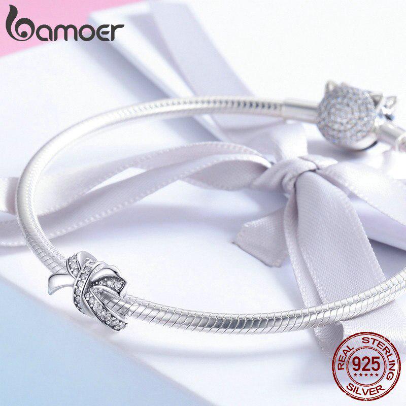Bamoer მოდური 925 სტერლინგის ვერცხლისფერი ტკბილი თაიგულის კაშკაშა კრისტალი CZ შარმ მძივები მორგებული ქალის სამაჯურები