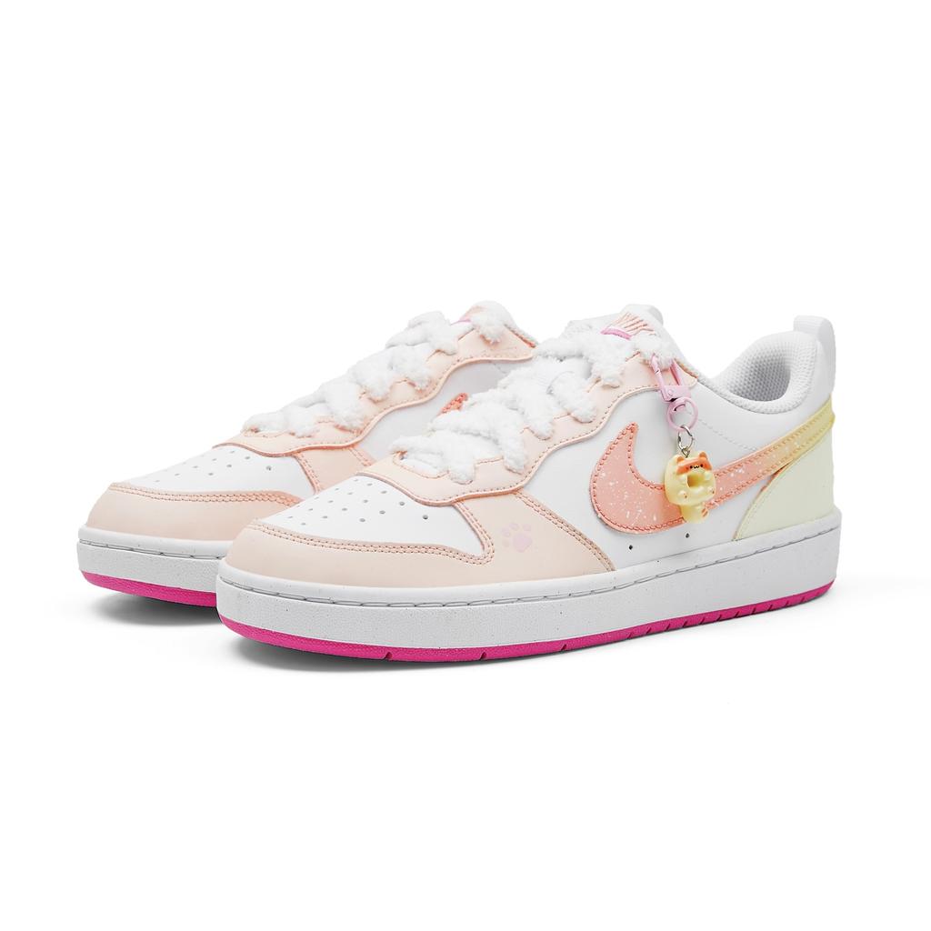 Nike Court Borough Peach Blossom Abrasion Resistant Slip Resistant Low top Skateboard Shoes Women's White Pink DV5456-111(Team1887-)