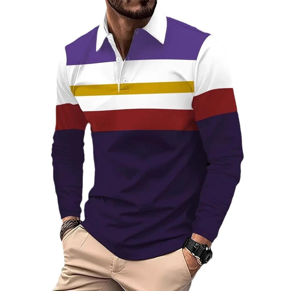 Long Sleeve Polo Shirt with Striking Tiger Print, Stylish Casual Top