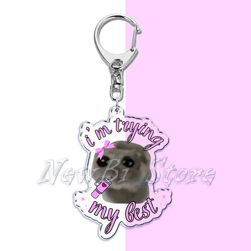 Fun Meme Im Just A Girl Sad Hamster Key Chain Keychains Ring for Accessories Bag Funny Pendant Keyring Jewelry Fans Gifts