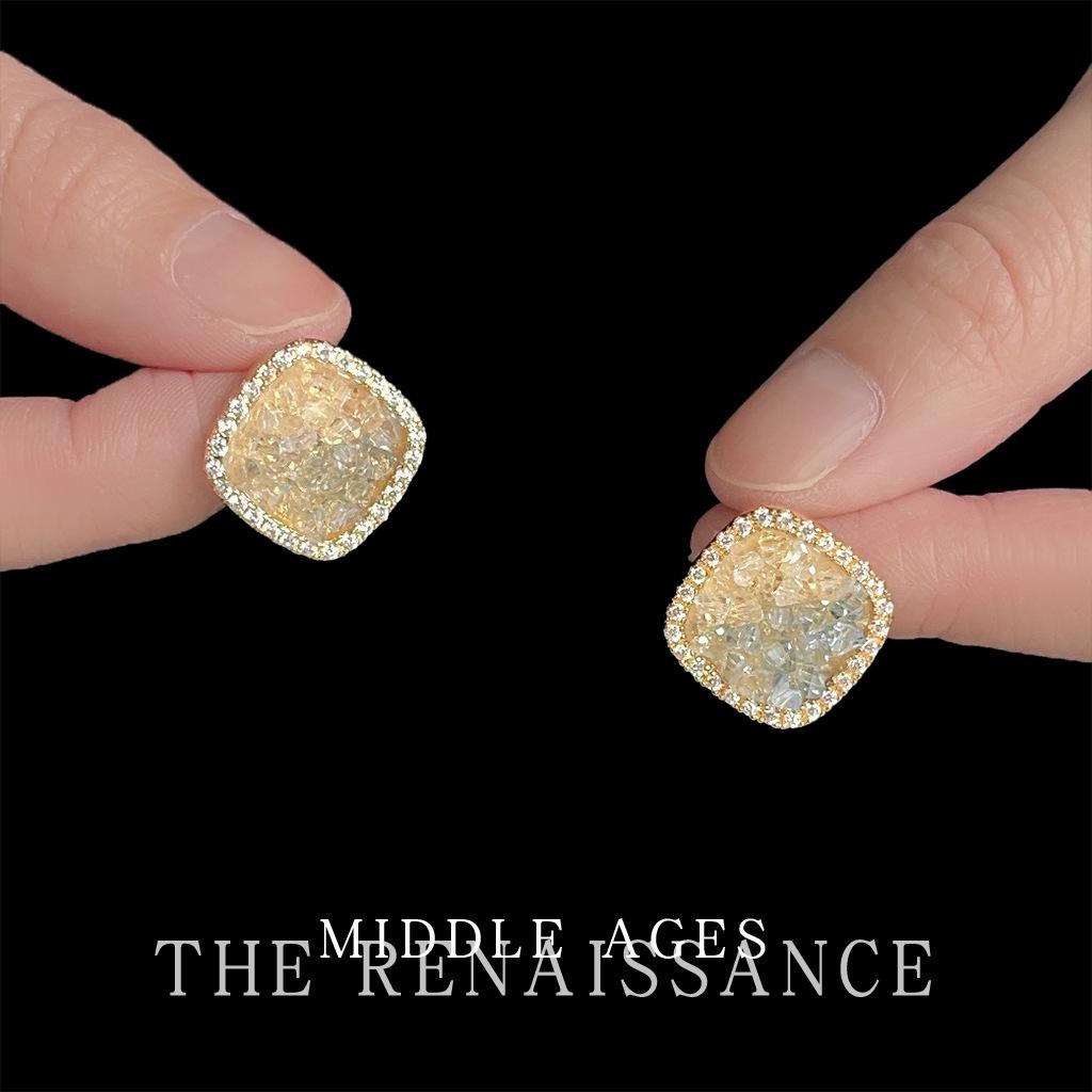 Square geometric micro-inlaid zircon stud earrings glass crystal temperament elegant earrings