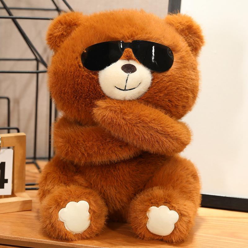 23-45cm Brown Bear with Glasses Super Soft Stuffed Plush Animal Dolls Cartoon Throw PiloowToys Halloween Gifts Home Office Decor
