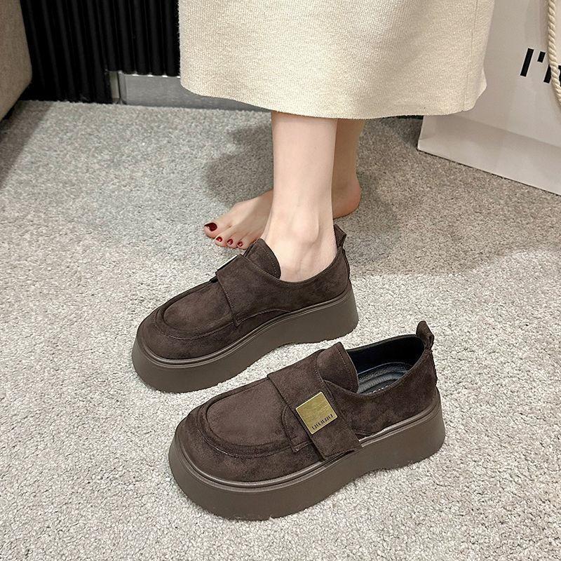 Retro Versatile Round Head Buckle with Heightening Single Shoes Platform British Style Small Leather Shoes Loafers Women's 2025 Winter New Models