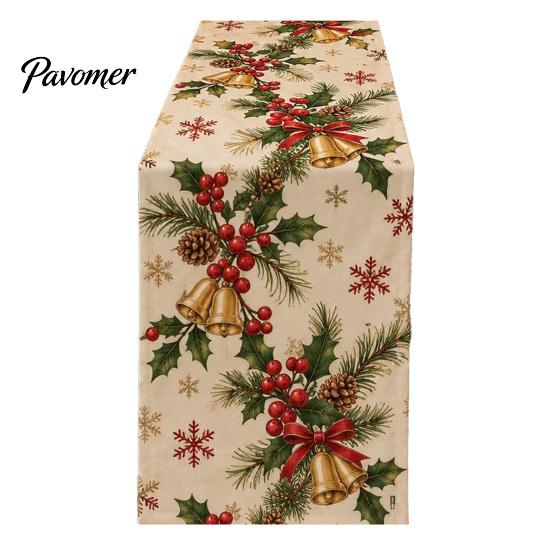 Holiday Table Linen Christmas Flower Runner, Holly Berries Dining Decor, Poinsettia Gingerbread Gift for Friends Man Festive Runner Party Decor Indoor
