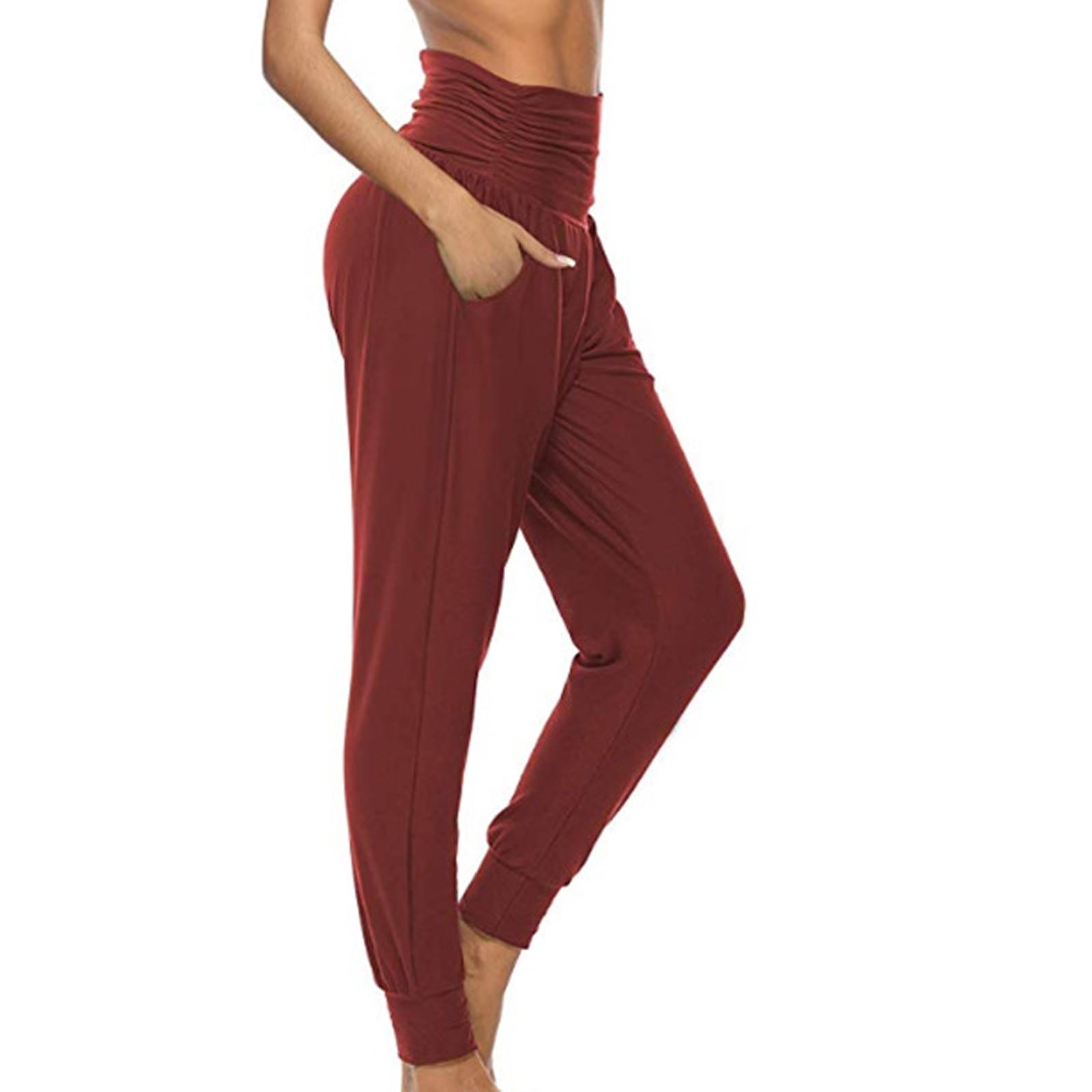 

Женские однотонные повседневные брюки с высокой эластичностью, спортивные брюки для йоги XL красный
