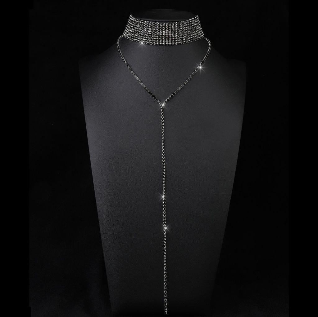 

Geometric Alloy Choker Necklace With Rhinestone Embellishments For Fashion Women Black Necklace