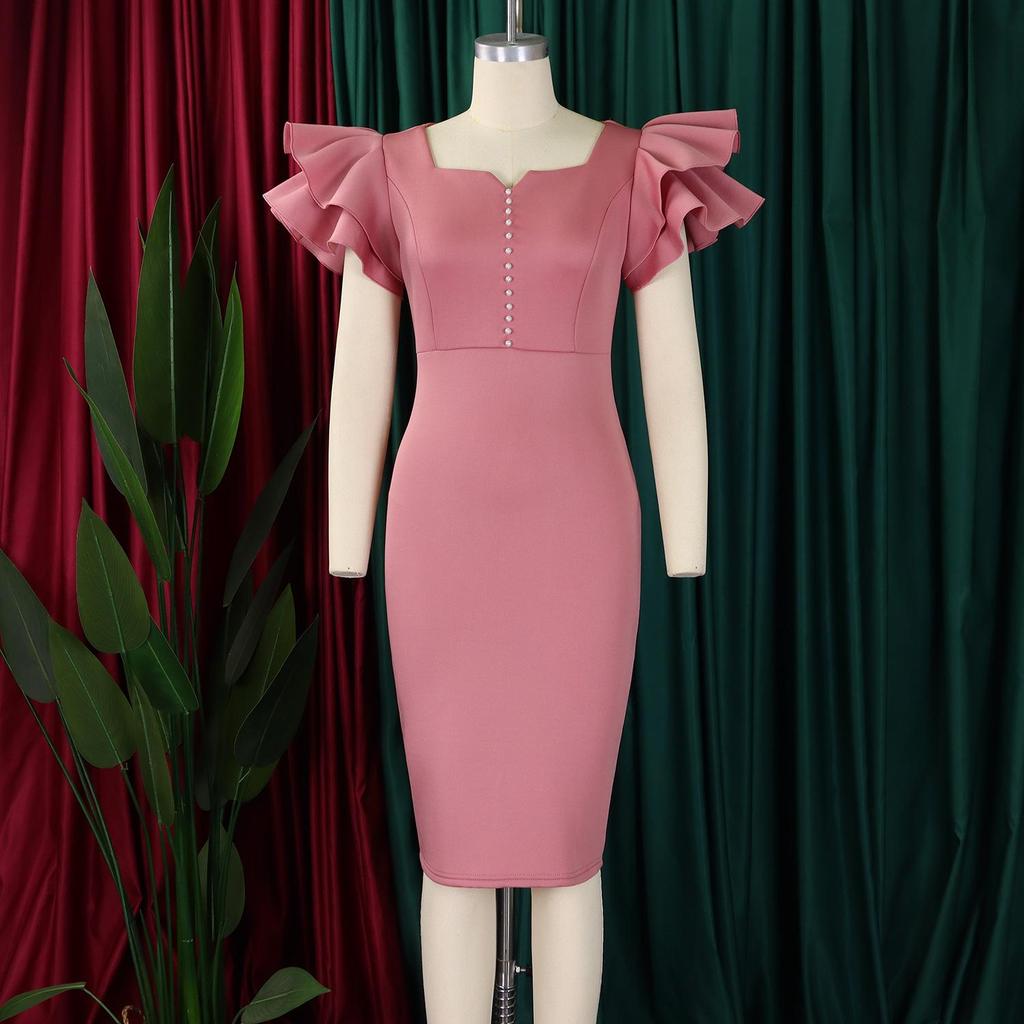 Perlenbesetztes Bodycon-Abendkleid mit Rüschenärmeln - Europäische & Amerikanische Sommermode