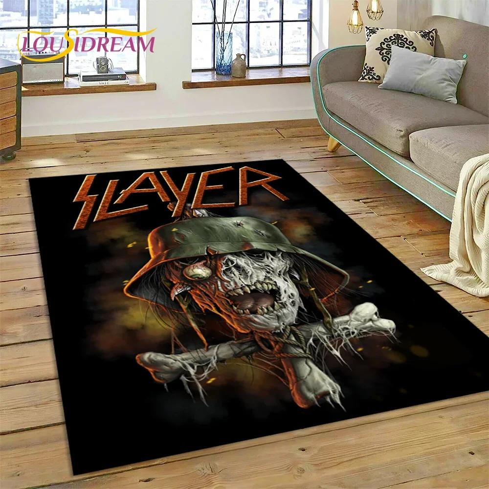 Tappeto Rock Slayer Heavy Metal Band 3D per Camera da Letto Soggiorno Casa Decorazione Divano, Gioco Bambini Grande Tappetino Decorativo Pavimento Regalo