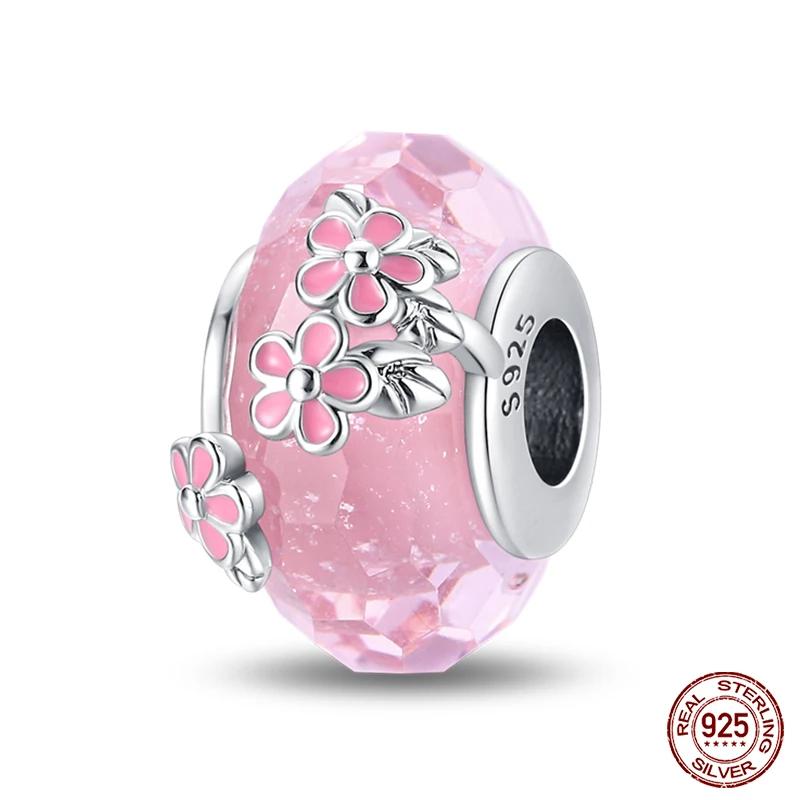 

925 пробы стерлингового серебра Blue Ocean Flower Feather светящиеся стеклянные подвески модные бусины подходят бренду 3 мм оригинальные браслеты DIY ювелирные изделия