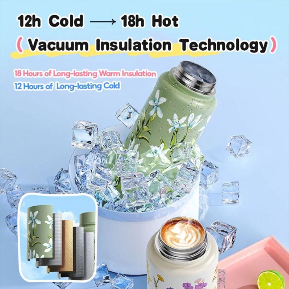 Creative Outdoor Insulated Mug 1L Floral Insulated Bottle Reusable Thermal Water Bottle  Household