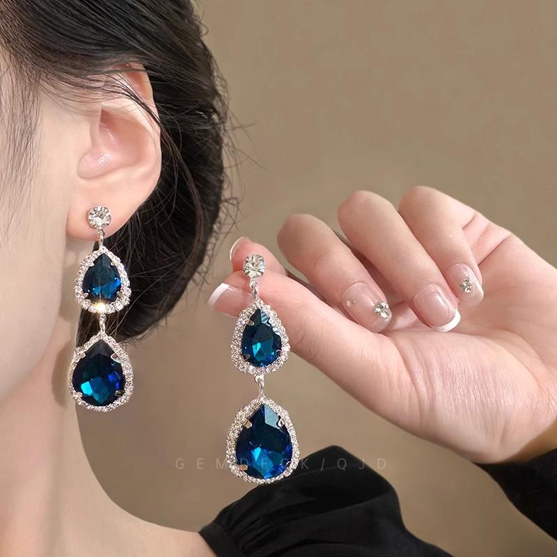 Elegant Long Tassel Full Diamond Earrings for Evening and Banquet