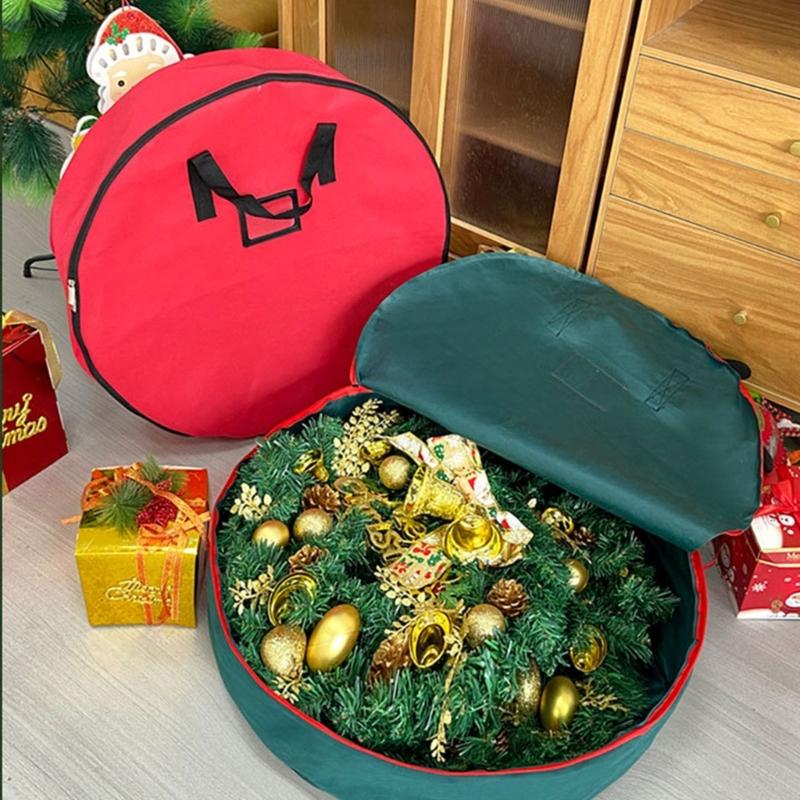 Holiday Wreath Storage Bag with Carry Handles, Label Window, Full Closure, and Fabric Storage for Seasonal Items