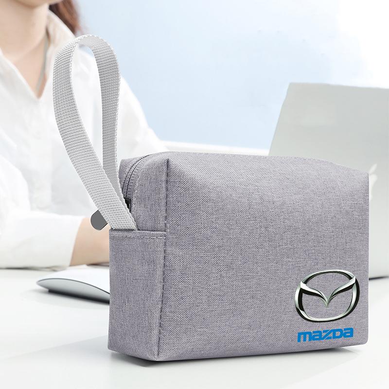 AAEW1 Storage Pocket U Disk Data Cable Zipper Bag Mobile Phone Charger Pouch for Mazda 3 Bk Bl 323 Axela Atenza CX-3 CX-4 CX5 CX-7 Car