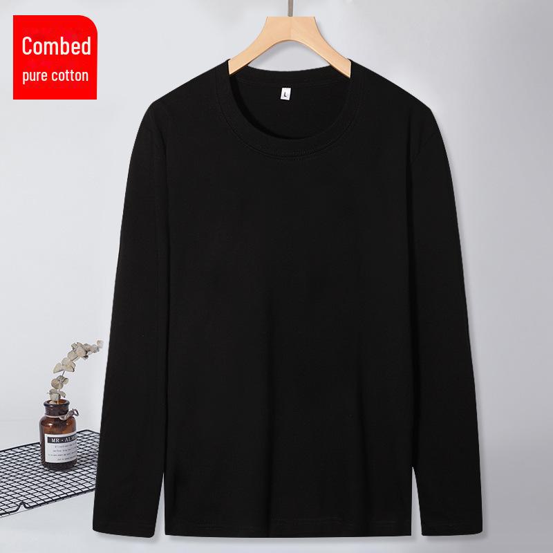 Herren Weiß Baumwolle Langarm Rundhals T-Shirt - Lockere Passform Einfarbig Herbst Oberteil