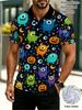 Men'S Outdoor Halloween-Themed Polo Shirt, Multiple Specifications Available, Mixed Color, Polyester Material, Featuring Cartoonish Monsters &