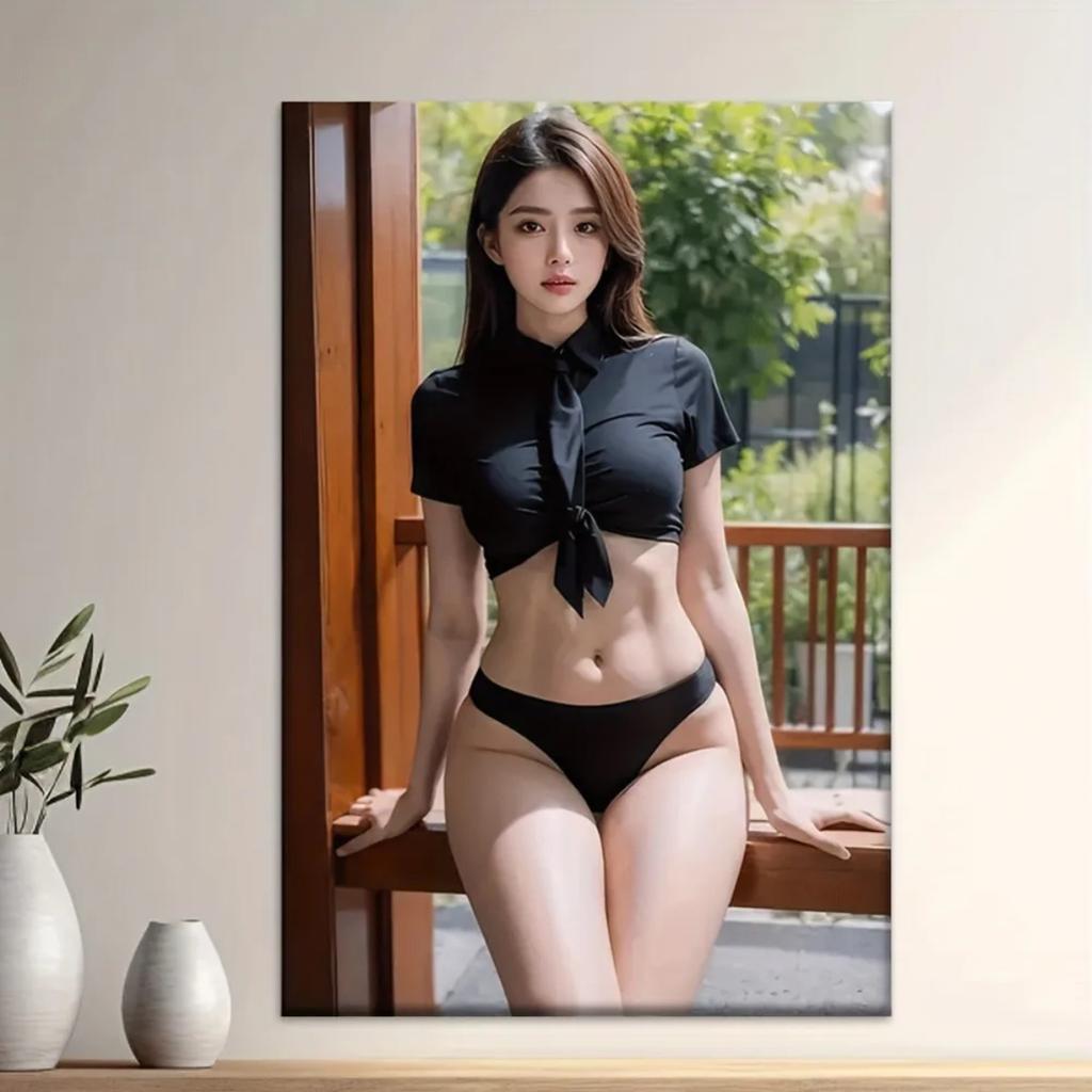 Classic Bikini Girl Metal Wall Art,Vertical Summer Beach Decor for Living Room Office