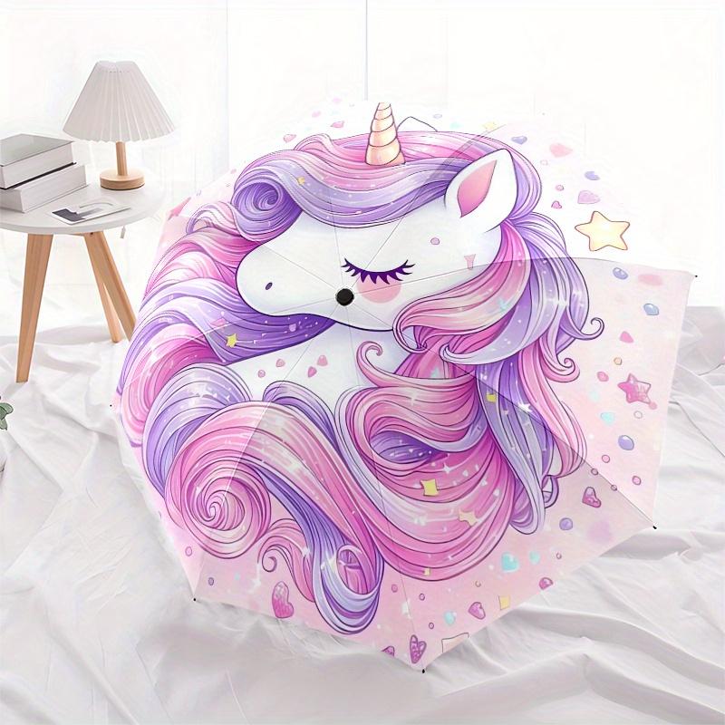 Unicorn Fantasy Automatic Folding Umbrella 8 Ribs, Durable Iron Frame, Bright Color Pattern Compact Travel Umbrella, Suitable for Outdoor,