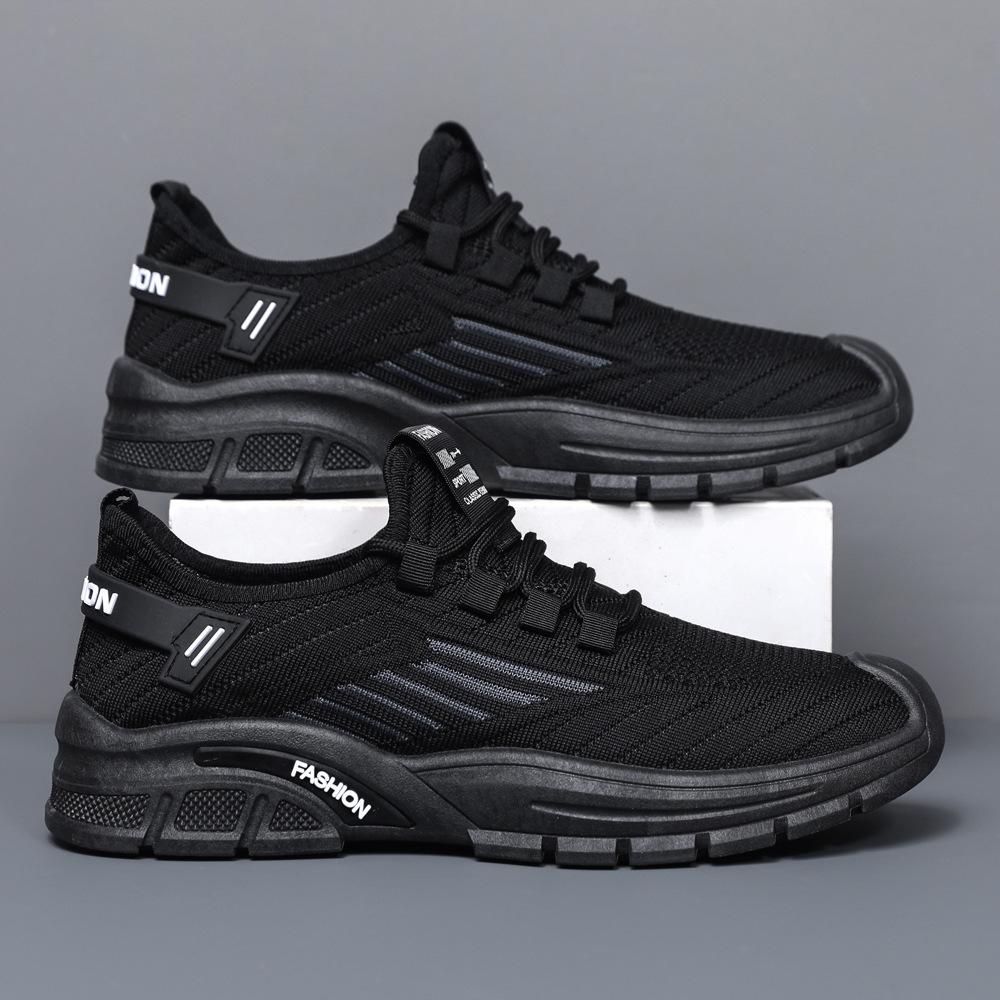 

Summer men s sports shoes low-top fly-woven mesh breathable new running shoes fashion Korean version of student casual shoes men 44 чорний