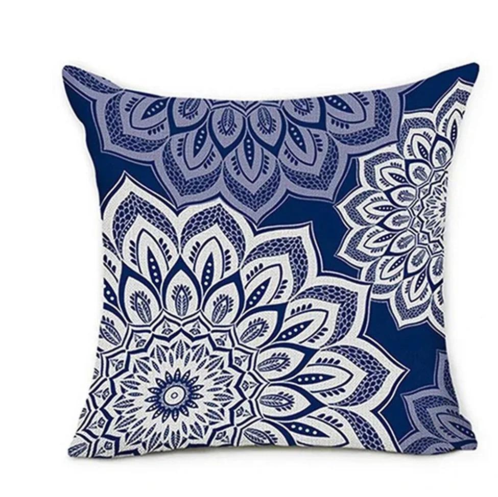 Blue Geometric & Floral Pattern throw pillow cover with short plush print for living room sofa decoration cushion cover