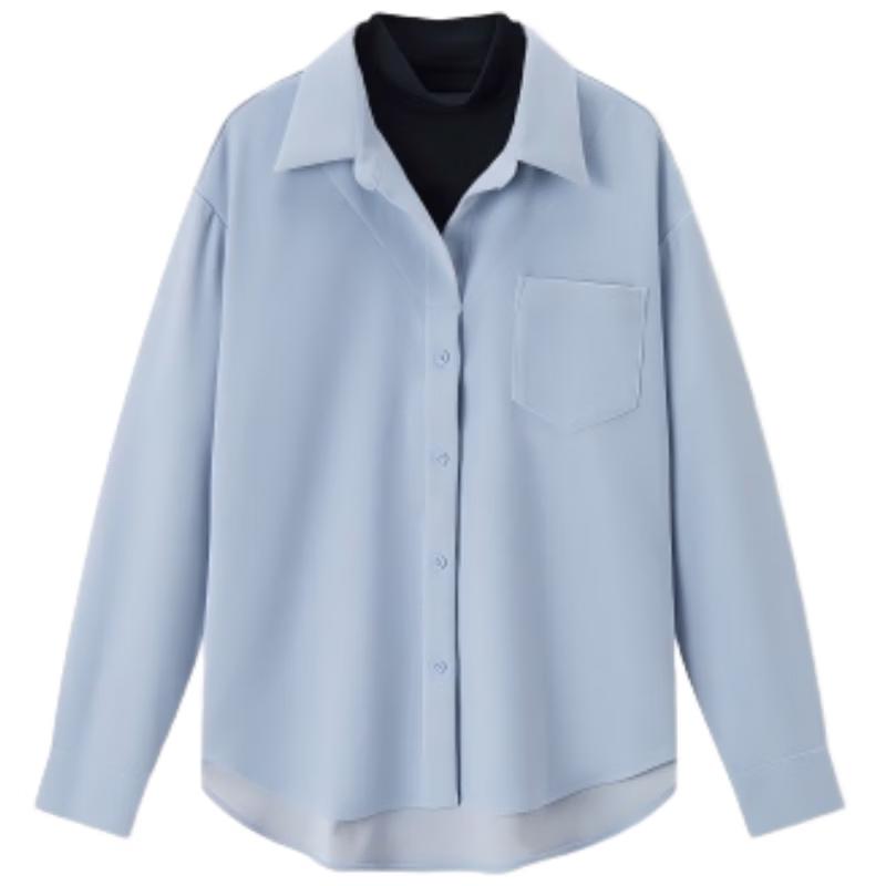 

Semir Women s Winter Faux Two-Piece Brushed Mid-Length Shirt L