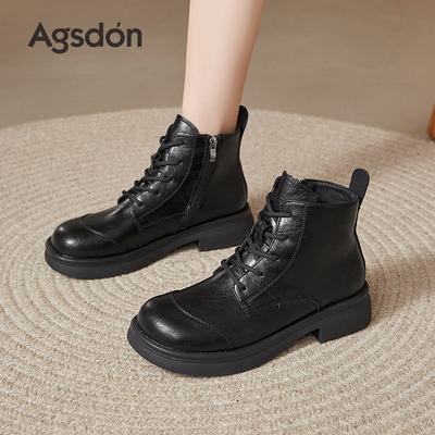Augustine Martin Boots Women's 2025 New Autumn British Style Short Boots Thick-soled Medium Tube Black Western Cowboy Boots