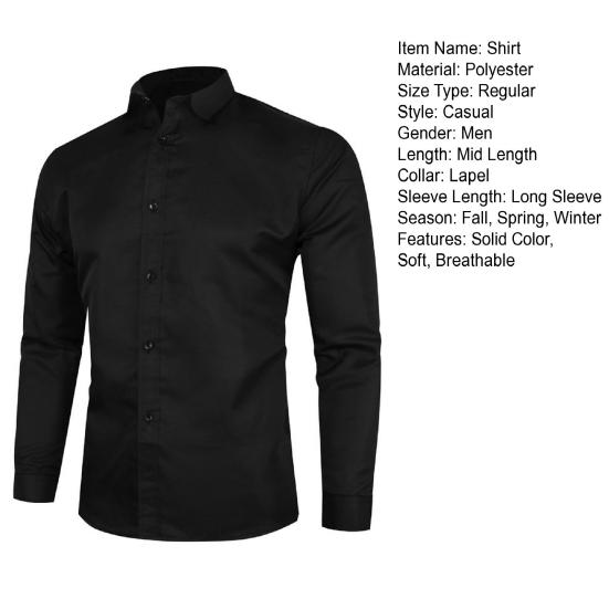 Cămașă de toamnă de primăvară pentru bărbați, cu mânecă lungă, de culoare uni, la un singur piept, cu nasturi, cardigan, slim fit, moale, respirabil, formal, stil de afaceri, top de birou pentru bărbați