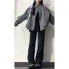 Women Retro Faux Suede Jacket Stand Collar Zip Up Loose Solid Gray Casual Vintage Outerwear For Spring Autumn
