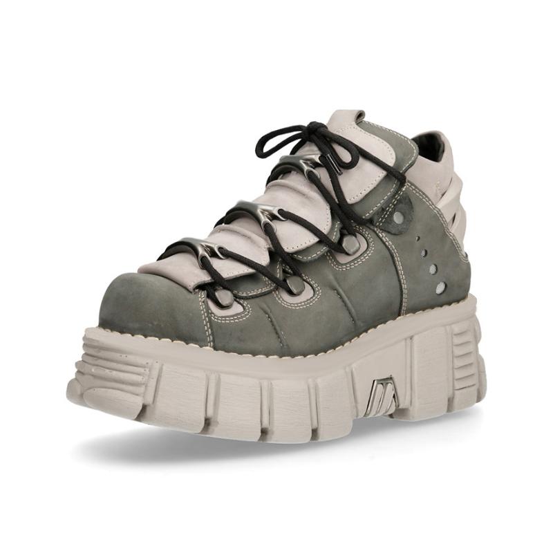 Punk Sneakers for Men Thick Sole Metal Decor Lace-Up Casual Shoes Women Gothic Punk Shoes Thick Sole Flat Trainer Unisex 44 45