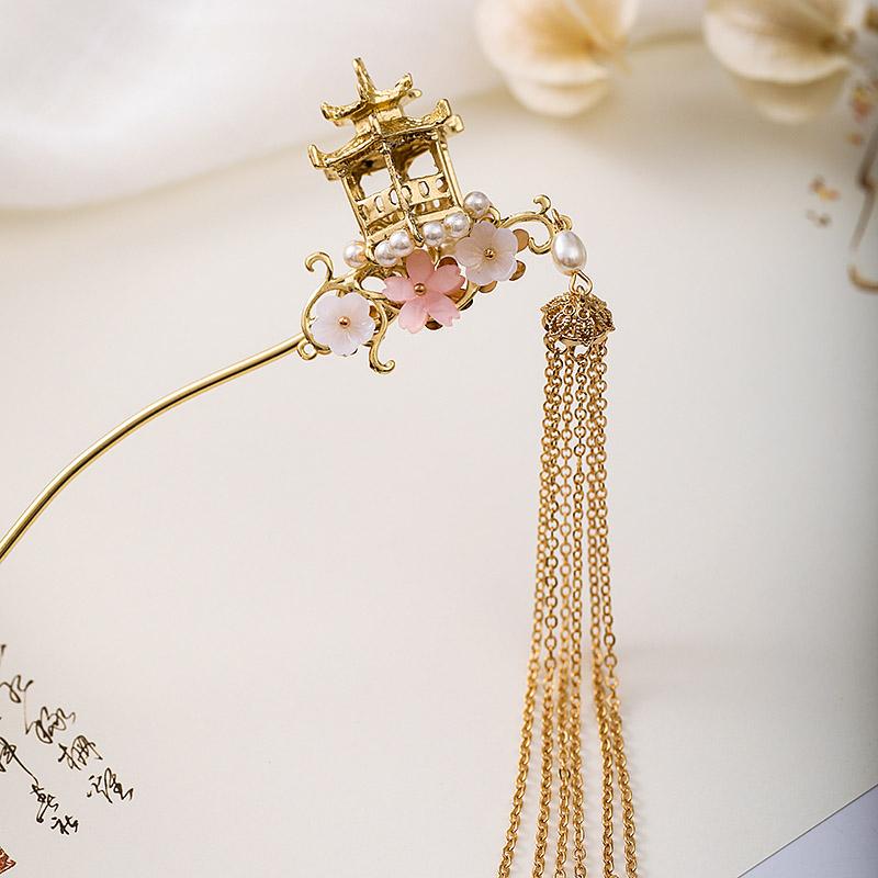 Chinese Style Vintage Hairpin Elegant Flower Vine Jade Stone Hair Stick Hanfu Cheongsam Evening Dress Hair Decor Accessories